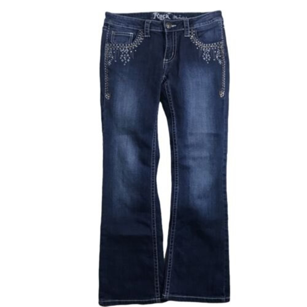 ROCK 47 Wrangler Jeans Bootcut Ultra Low Rise Rodeo Embellish 30x30